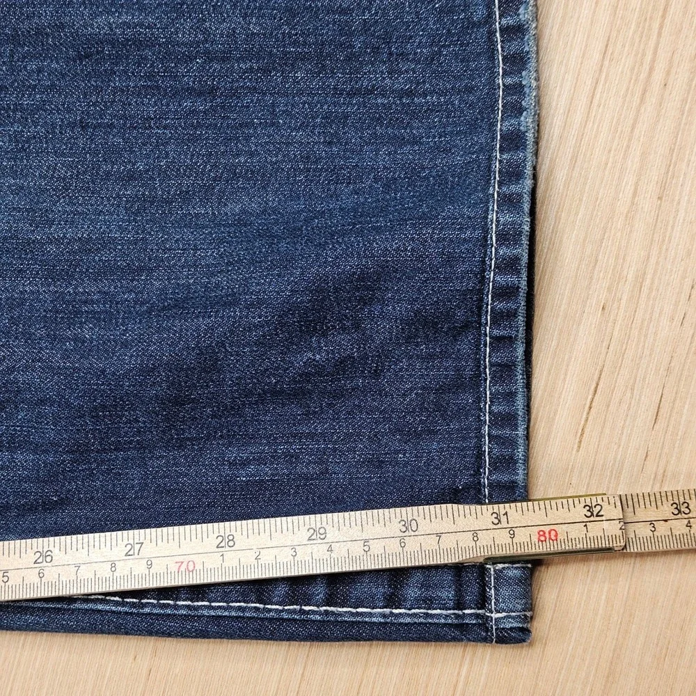 True Religion Ricky Jeans Mens 36x32 Blue Straight Leg Big T Stitch Made In USA